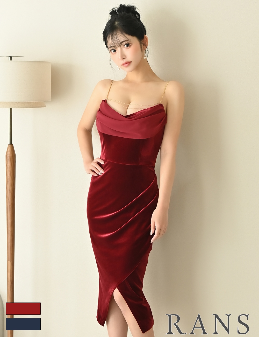 Mのみ即納][instock]【RANS】丈長/ドレス/ワンピース/レッド/キャミ