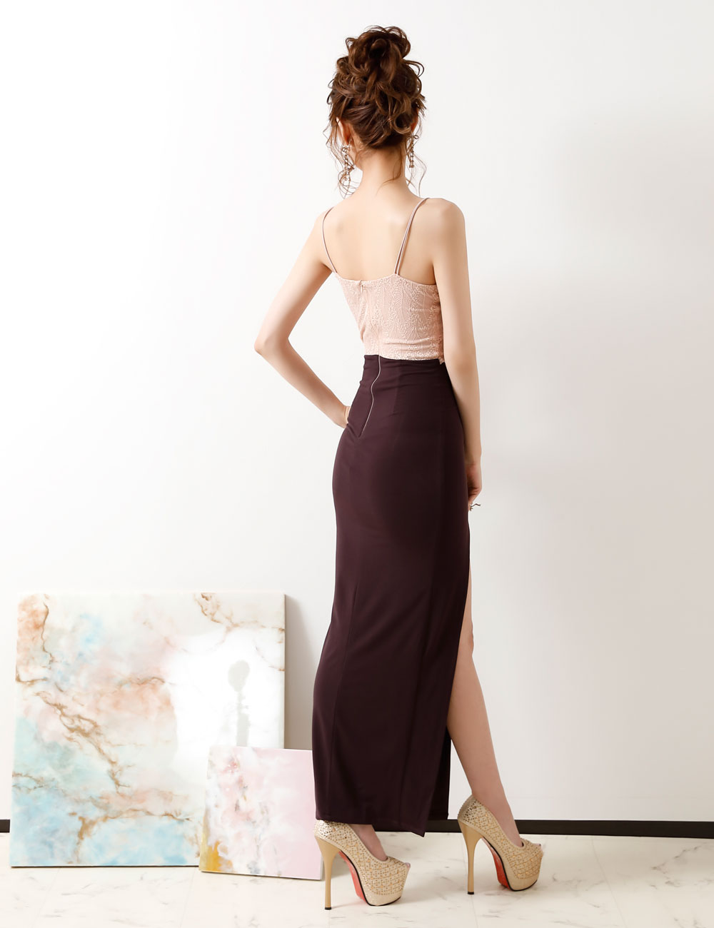 【RANS】ロング/ドレス/ウエスト開き/ワンピース/ピンク/レース/S/ドレス通販