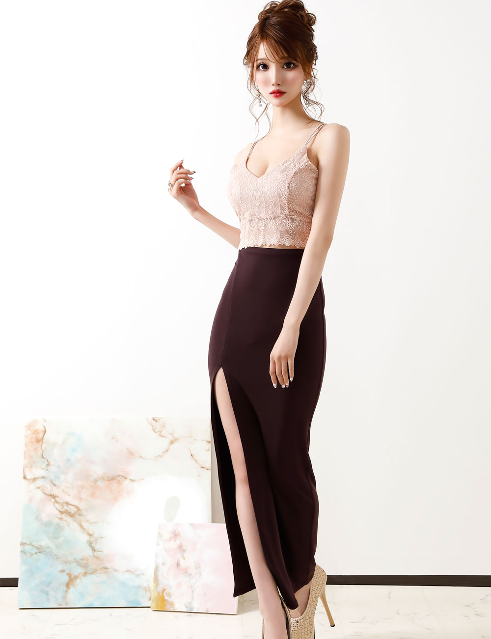 【RANS】ロング/ドレス/ウエスト開き/ワンピース/ピンク/レース/S/ドレス通販