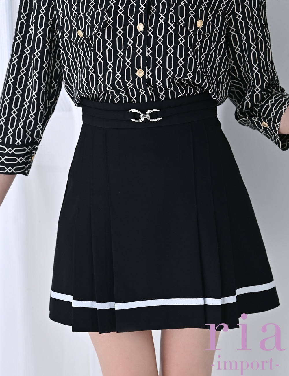 【ria】ミニ/ドレス/セットアップ/ブラック/シャツ/プリーツ/袖あり/長袖