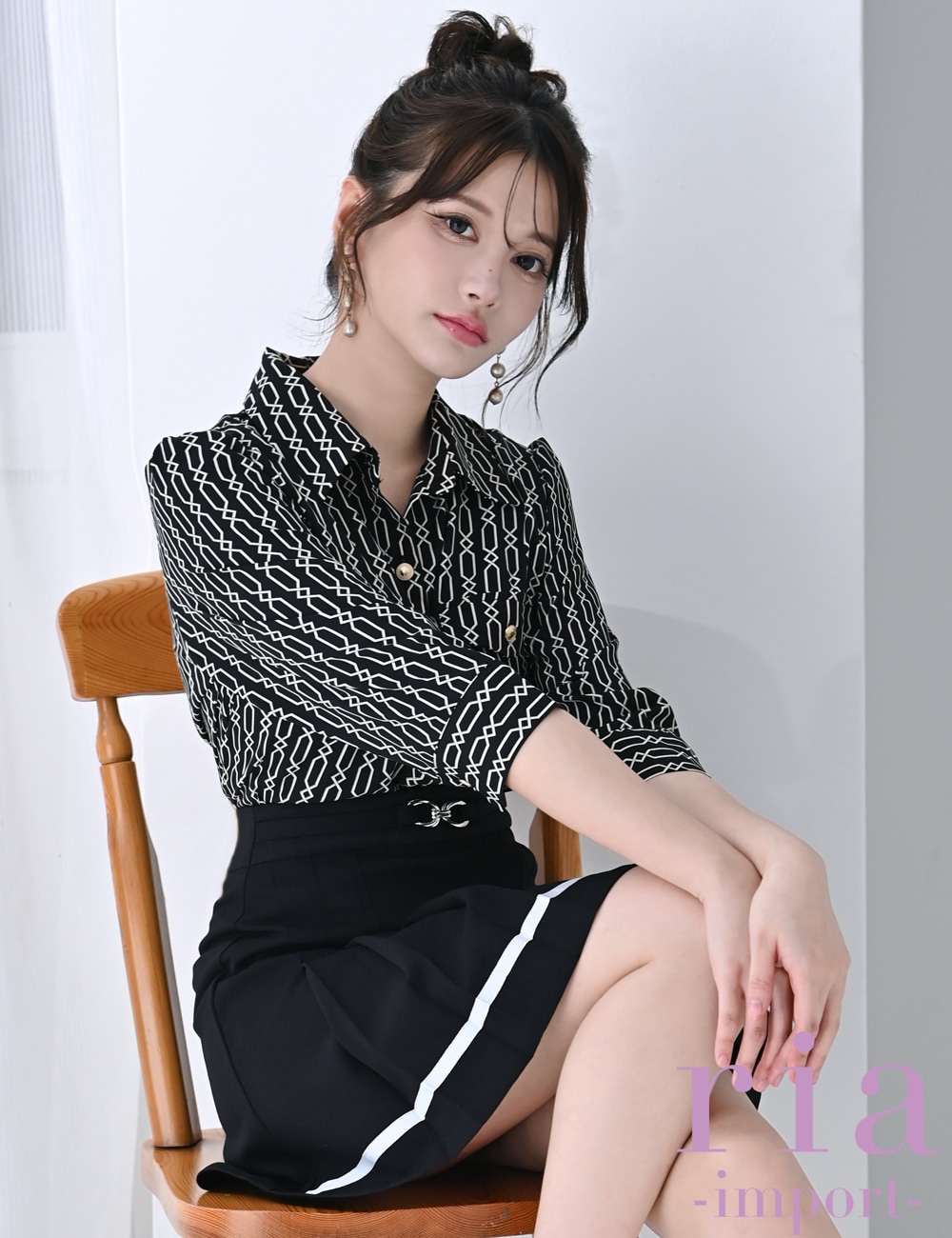 【ria】ミニ/ドレス/セットアップ/ブラック/シャツ/プリーツ/袖あり/長袖