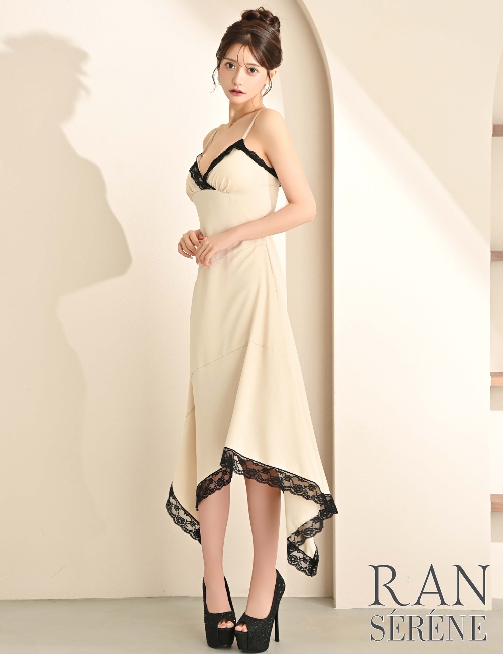 [即納][instock]【RAN SERENE】丈長/ドレス/ワンピース/ホワイト/キャミ/フレア/サテン/レース