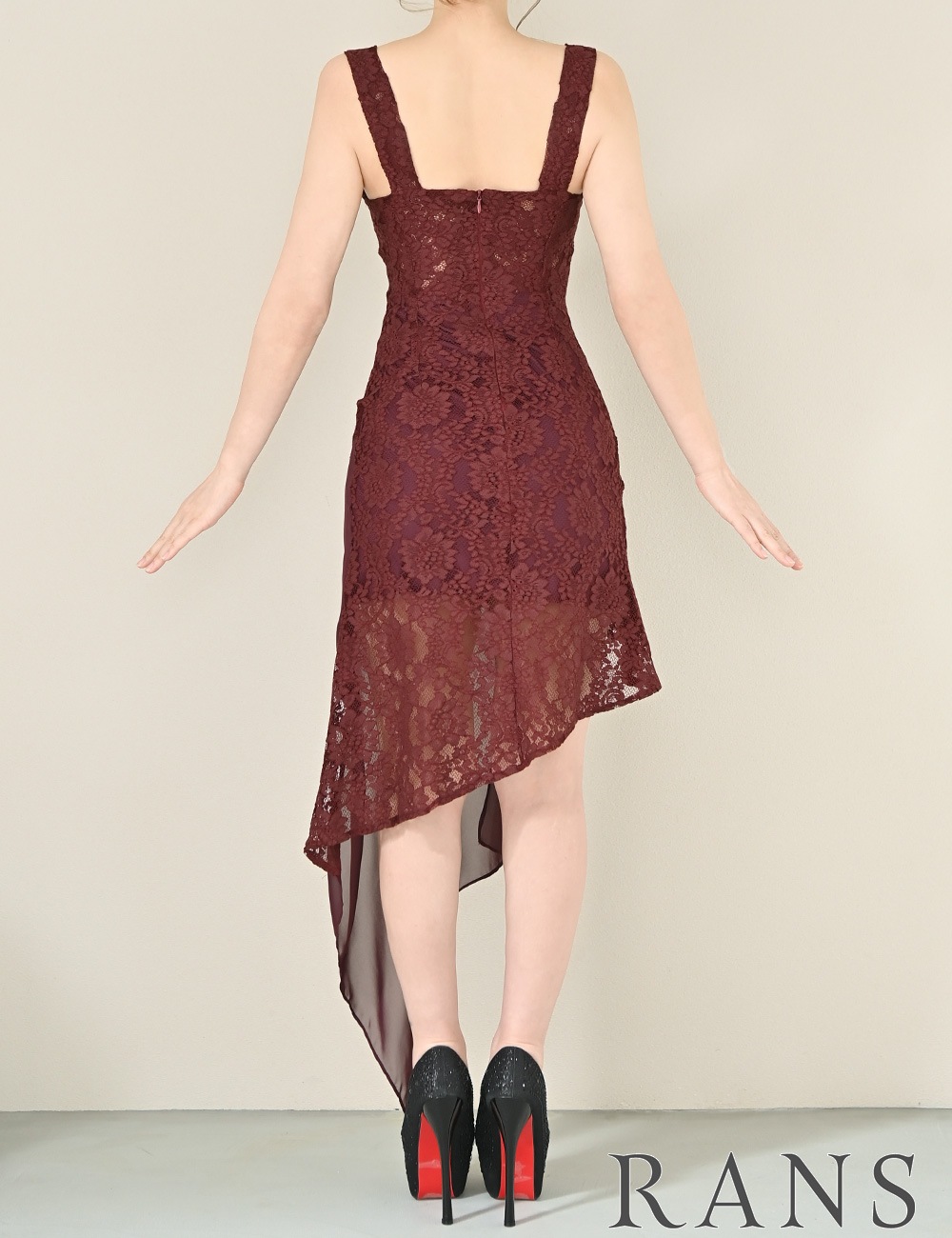 [即納][instock]【RANS】ミニ/ロング/ドレス/ワンピース/レッド/キャミ/タイト/アシンメトリー/カットアウト/レース
