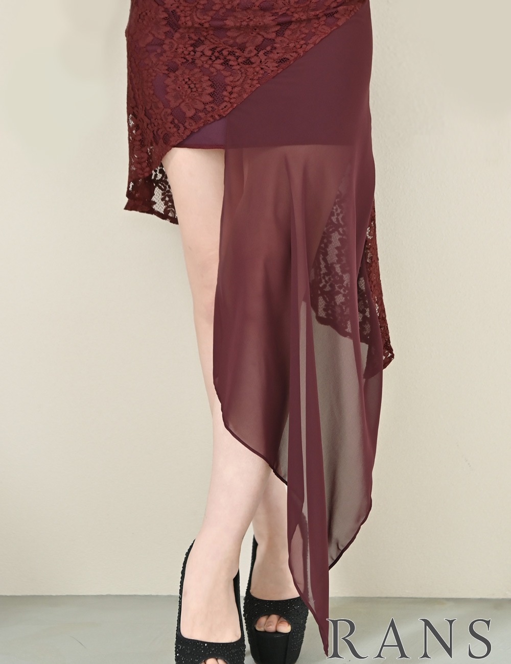 [即納][instock]【RANS】ミニ/ロング/ドレス/ワンピース/レッド/キャミ/タイト/アシンメトリー/カットアウト/レース