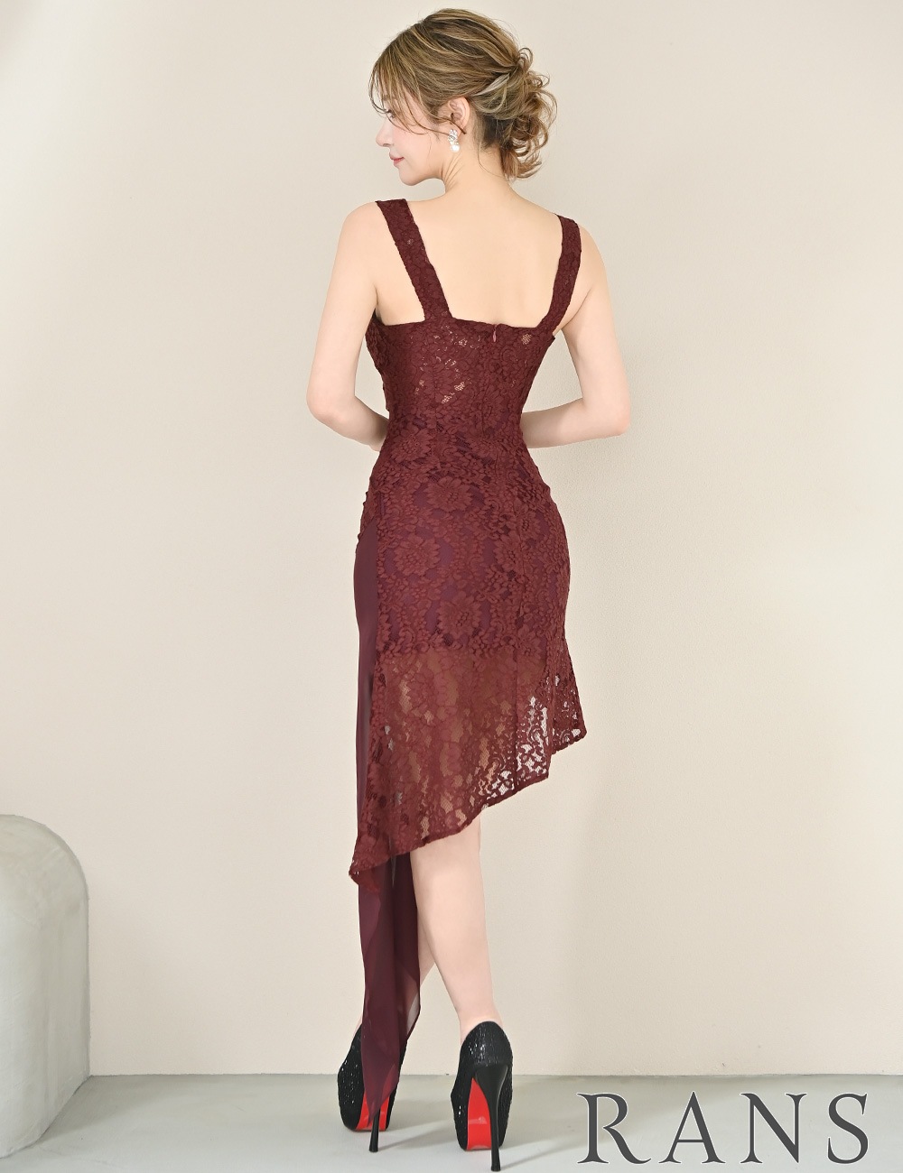 [即納][instock]【RANS】ミニ/ロング/ドレス/ワンピース/レッド/キャミ/タイト/アシンメトリー/カットアウト/レース