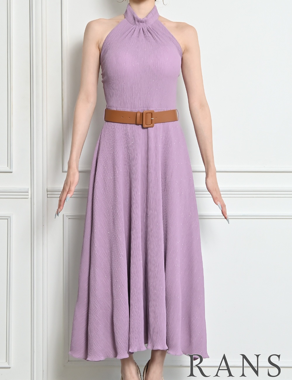 [即納][instock]【RANS】ロング/丈長/ドレス/ワンピース/フレア/パープル/ホルターネック