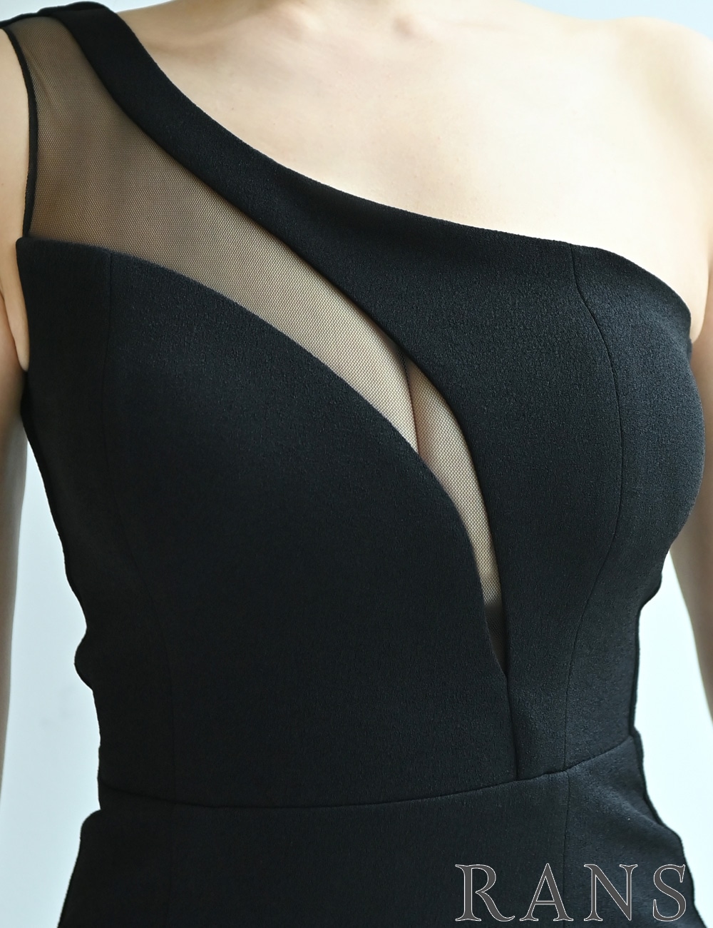 [予約商品]【RANS】ミニ/丈長/ドレス/ワンピース/ブラック/ワンショル/タイト/シアー/スリット