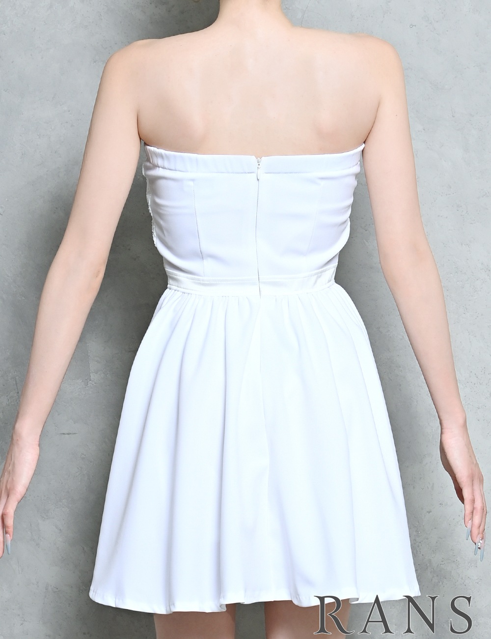 [即納][instock]【RAN SERENE】ミニ/ドレス/ワンピース/ホワイト/ベア/フレア/レース/リボン