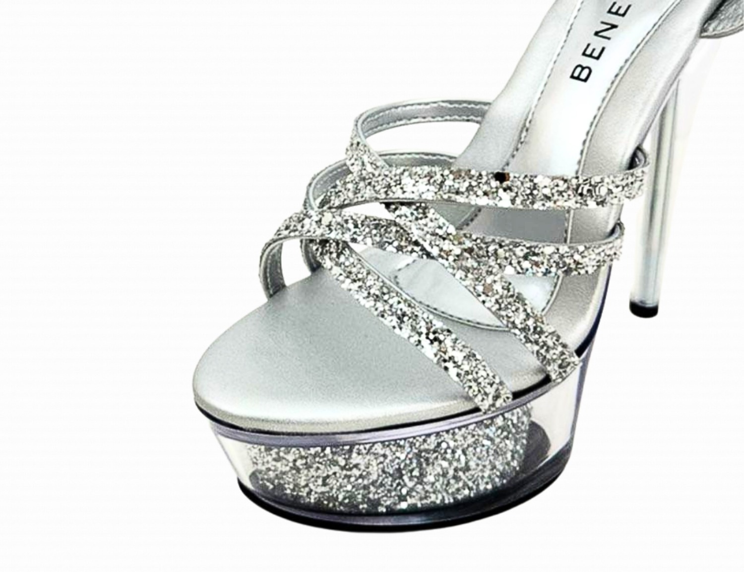 ストラップ付きビジューパンプス/シルバー/14㎝