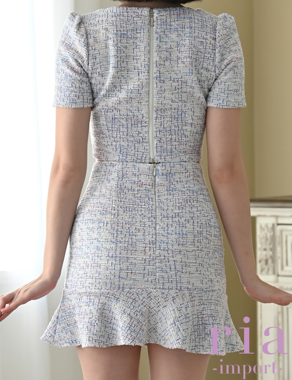 青ラテンミニドレス M ２着セット 即納][instock]【RANS】ミニ/ドレス/デニム/ブルー/ドット