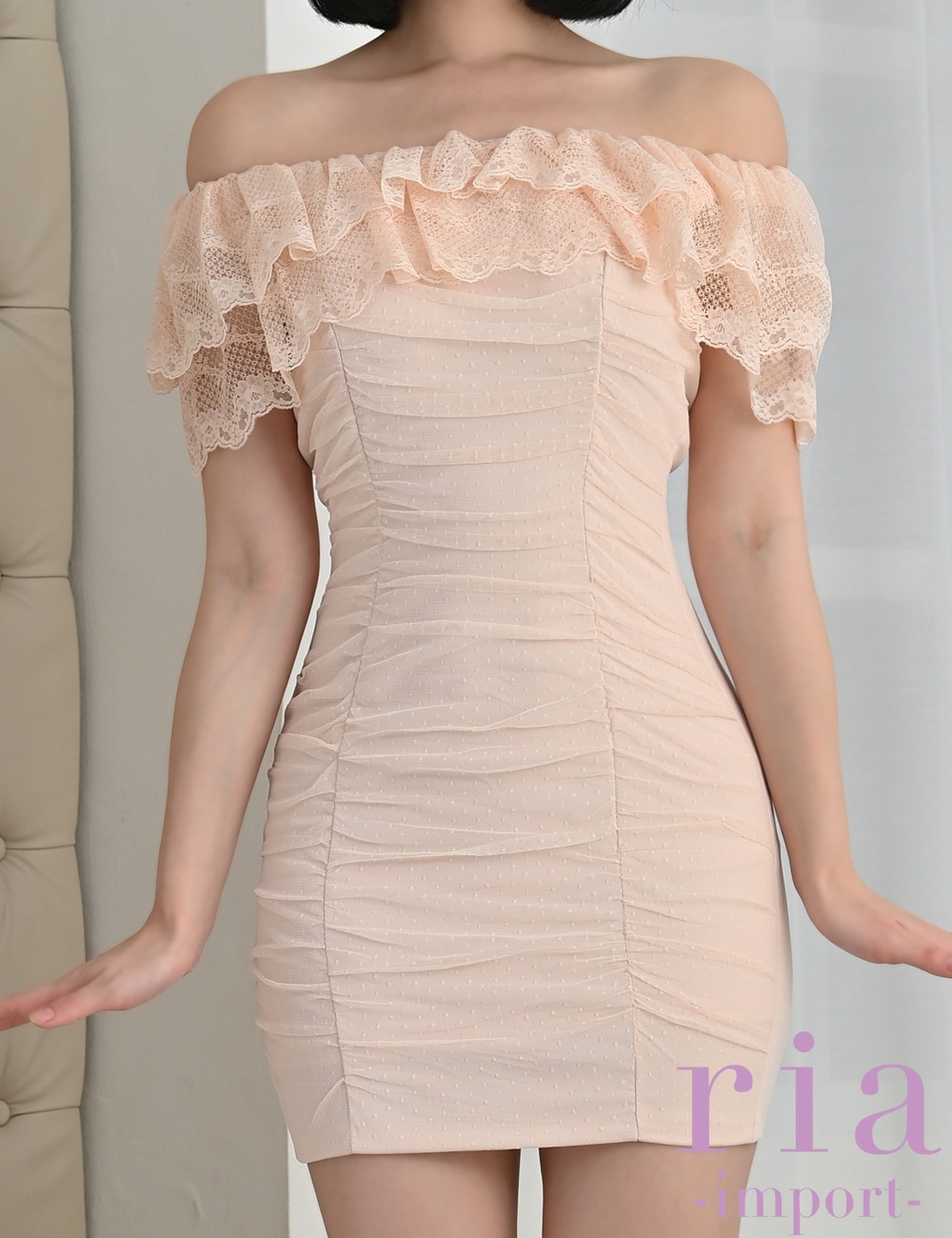 ria】ミニ/ドレス/ワンピース/ホワイト/フリル/レース/オフショル