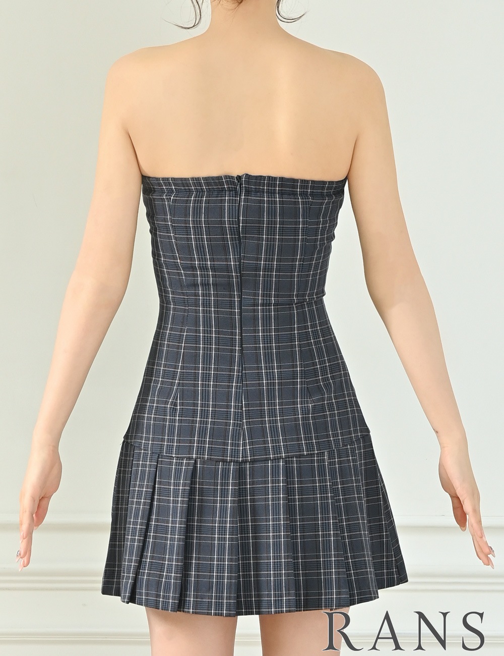 [即納][instock]【RANS】ミニ/ドレス/ワンピース/ネイビー/ベア/フレア/柄/チェック