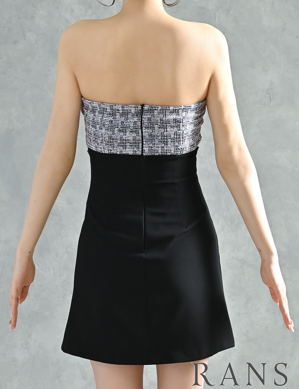 [即納][instock]【RANS】ミニ/ドレス/ワンピース/ブラック/ブルー/ツイード/ベア/フレア