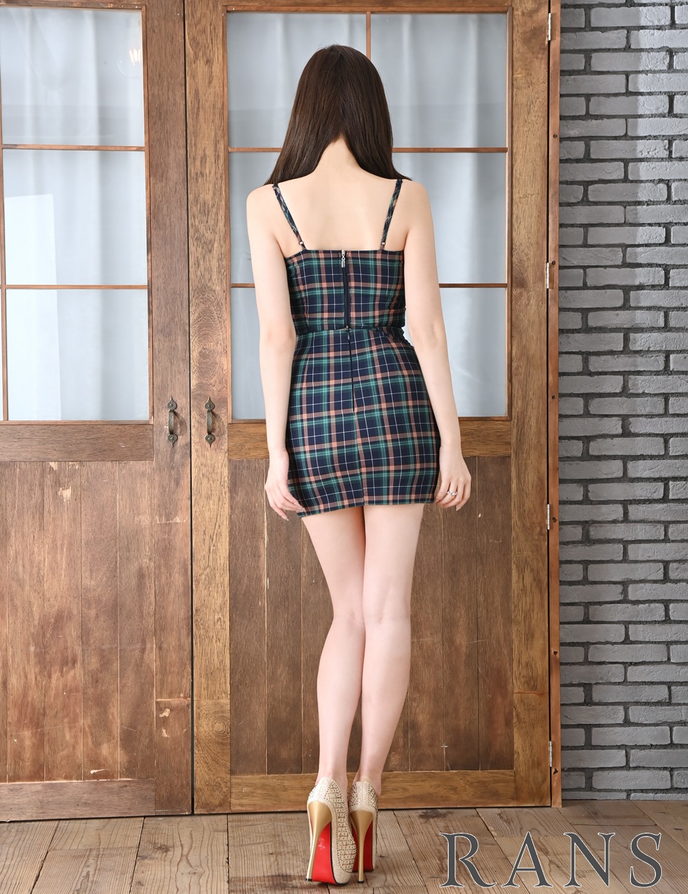 [即納][instock]【RANS】ミニ/ドレス/ネイビー/柄/チェック/セットアップ/タイト