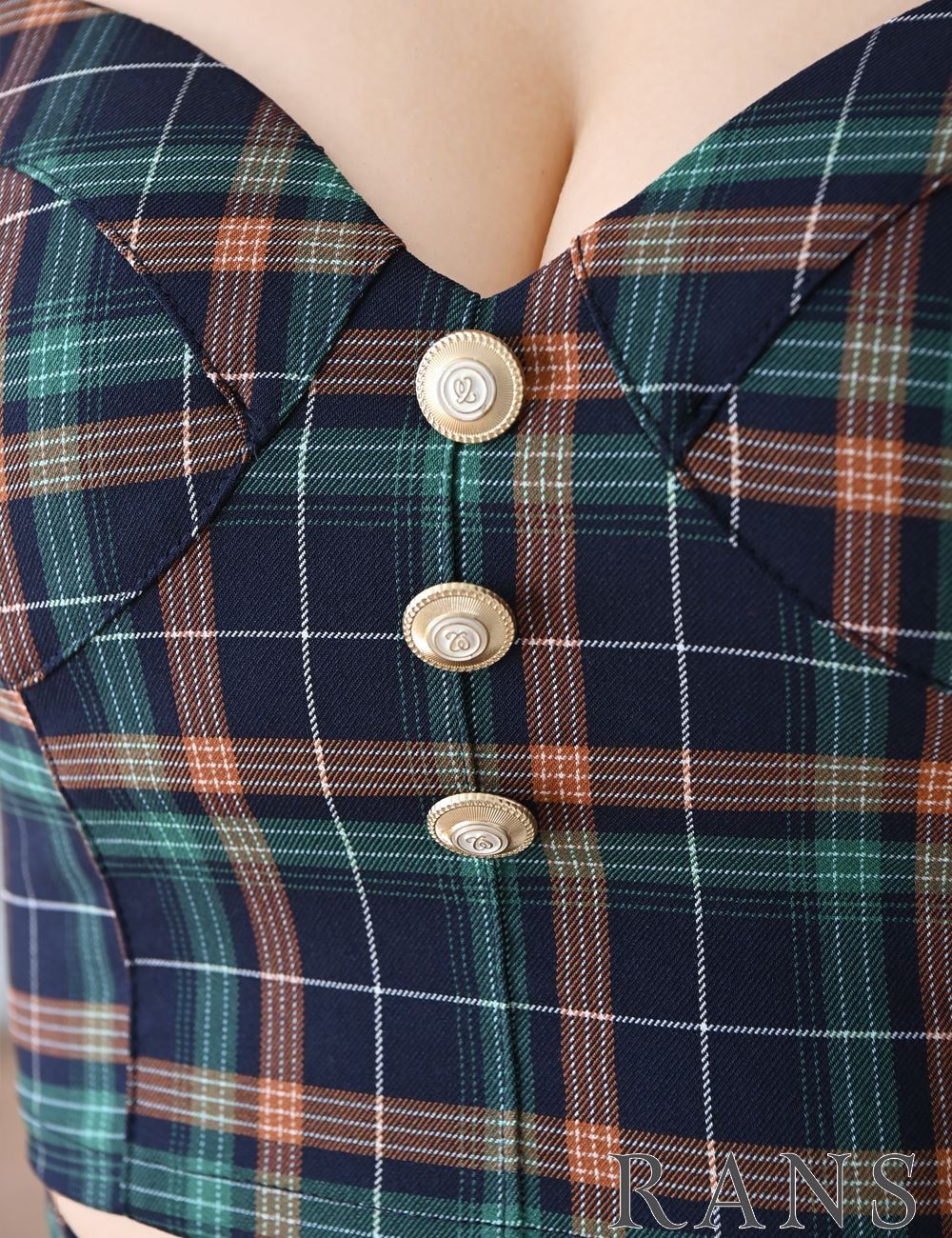 [即納][instock]【RANS】ミニ/ドレス/ネイビー/柄/チェック/セットアップ/タイト