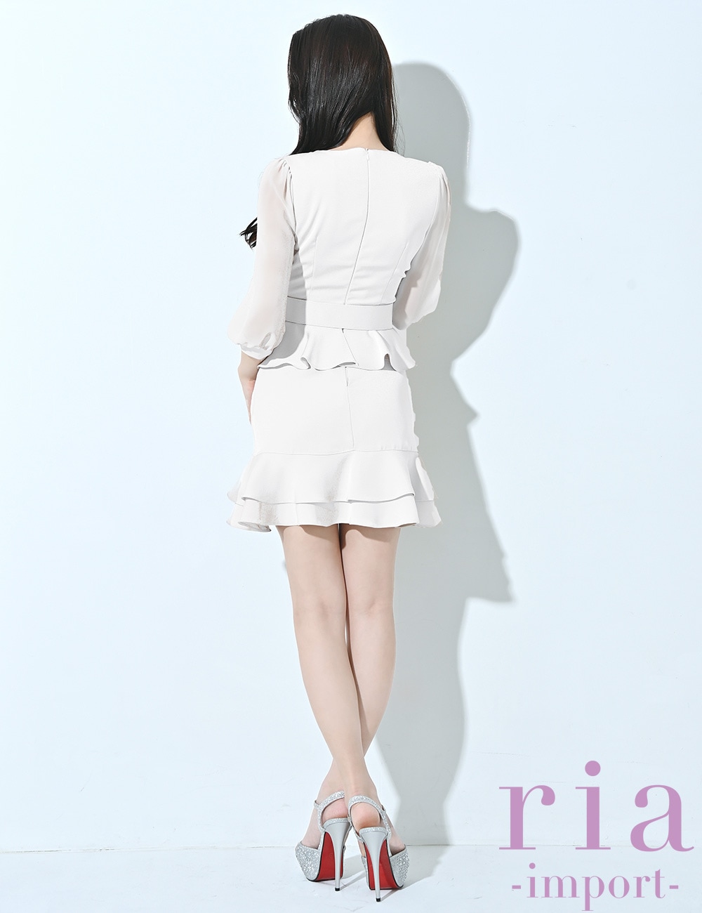 ria】ミニ/ドレス/ワンピース/ホワイト/ベルト付き/袖あり