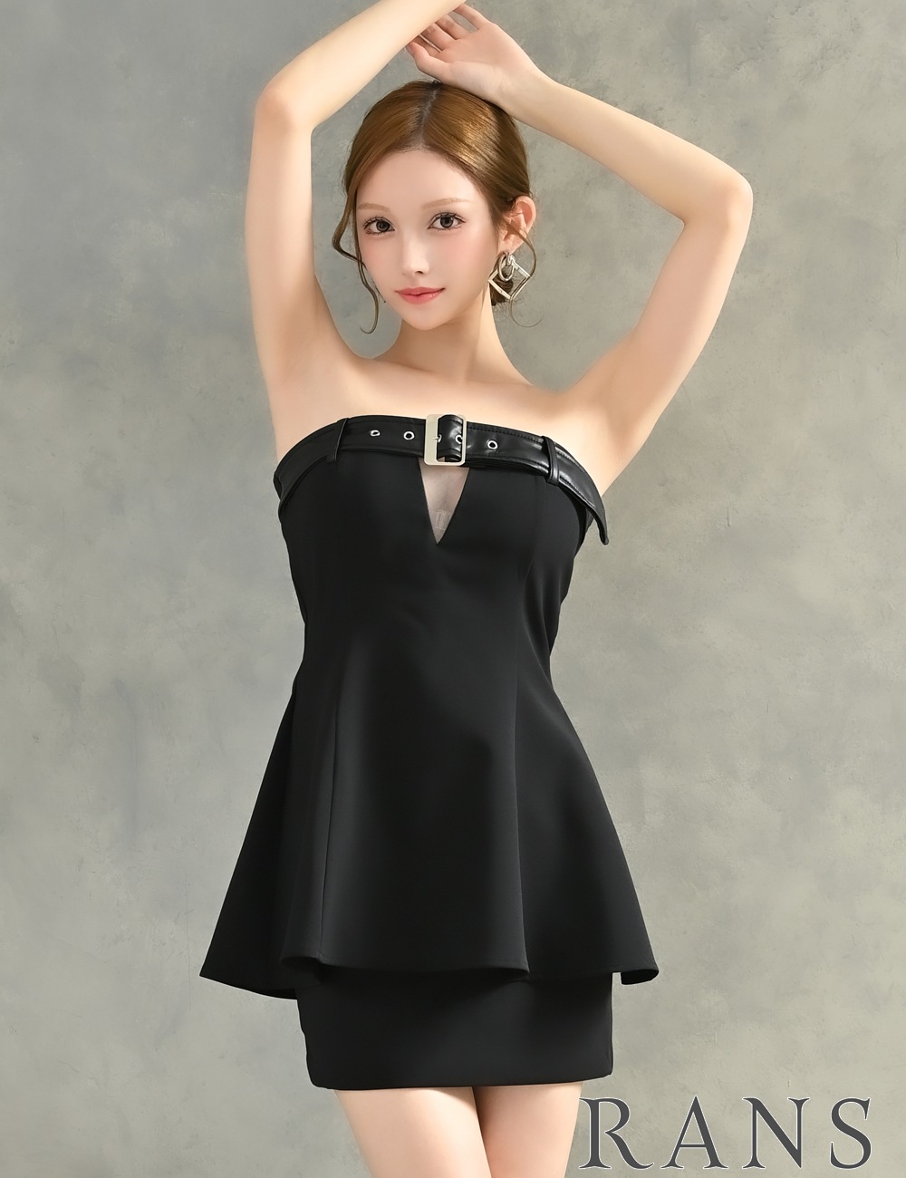 [即納][instock]【RANS】ミニ/ドレス/ワンピース/ブラック/ベア/タイト/フレア/ベルト
