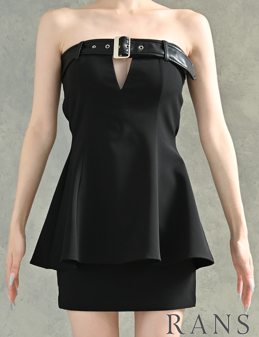 [即納][instock]【RANS】ミニ/ドレス/ワンピース/ブラック/ベア/タイト/フレア/ベルト