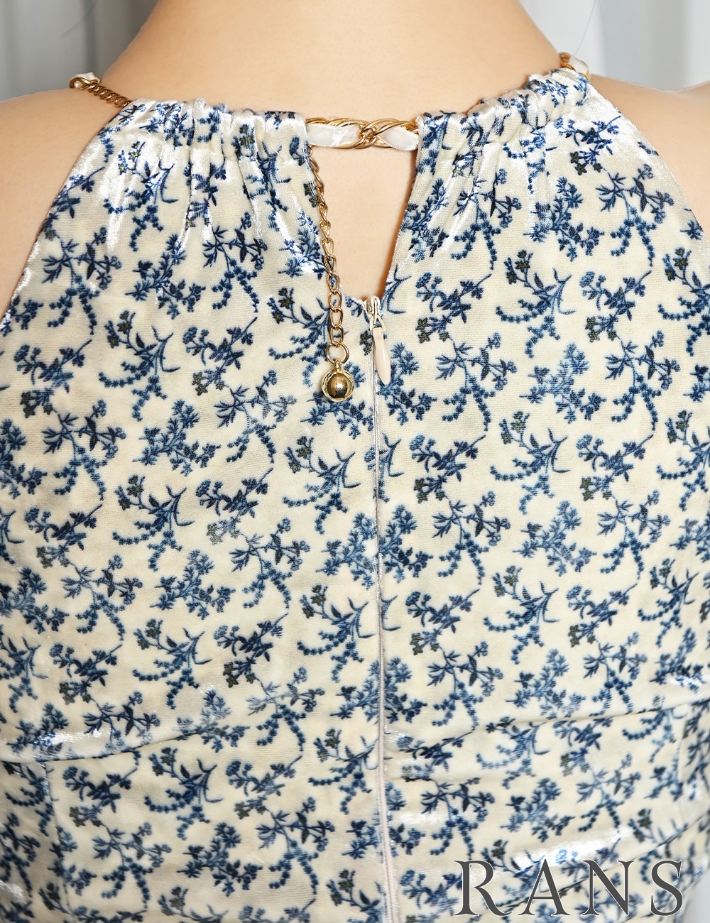 [Sのみ即納][instock]【RANS】ミニ/ドレス/ワンピース/ホワイト/アメスリ/チェーン/フレア/ベロア/柄/花柄