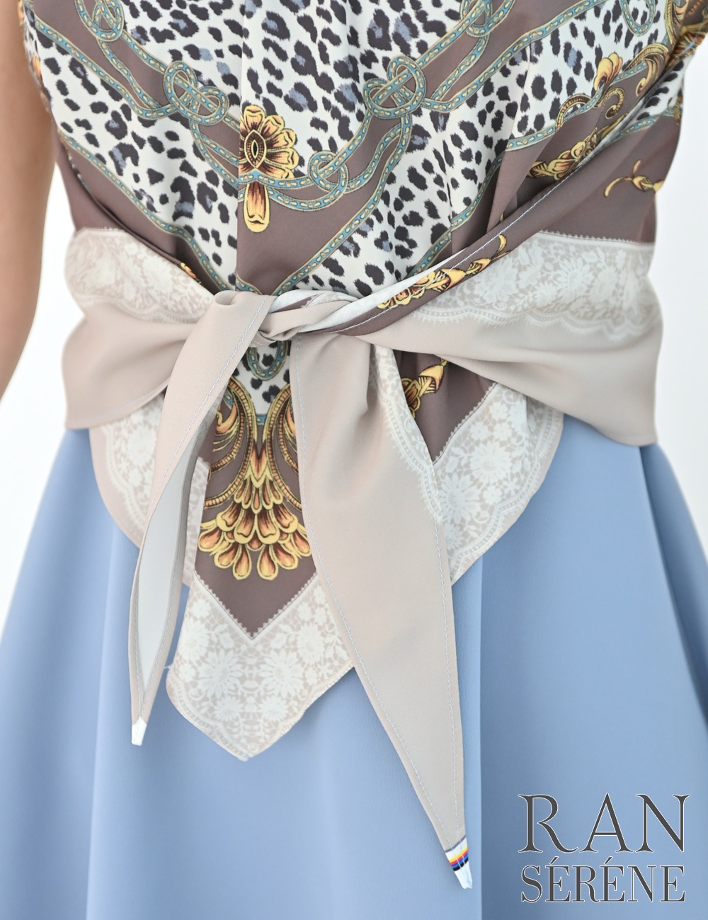 [即納][instock]【RAN SERENE】ミニ/ドレス/ワンピース/ブルー/アメスリ/フレア/柄/スカーフ