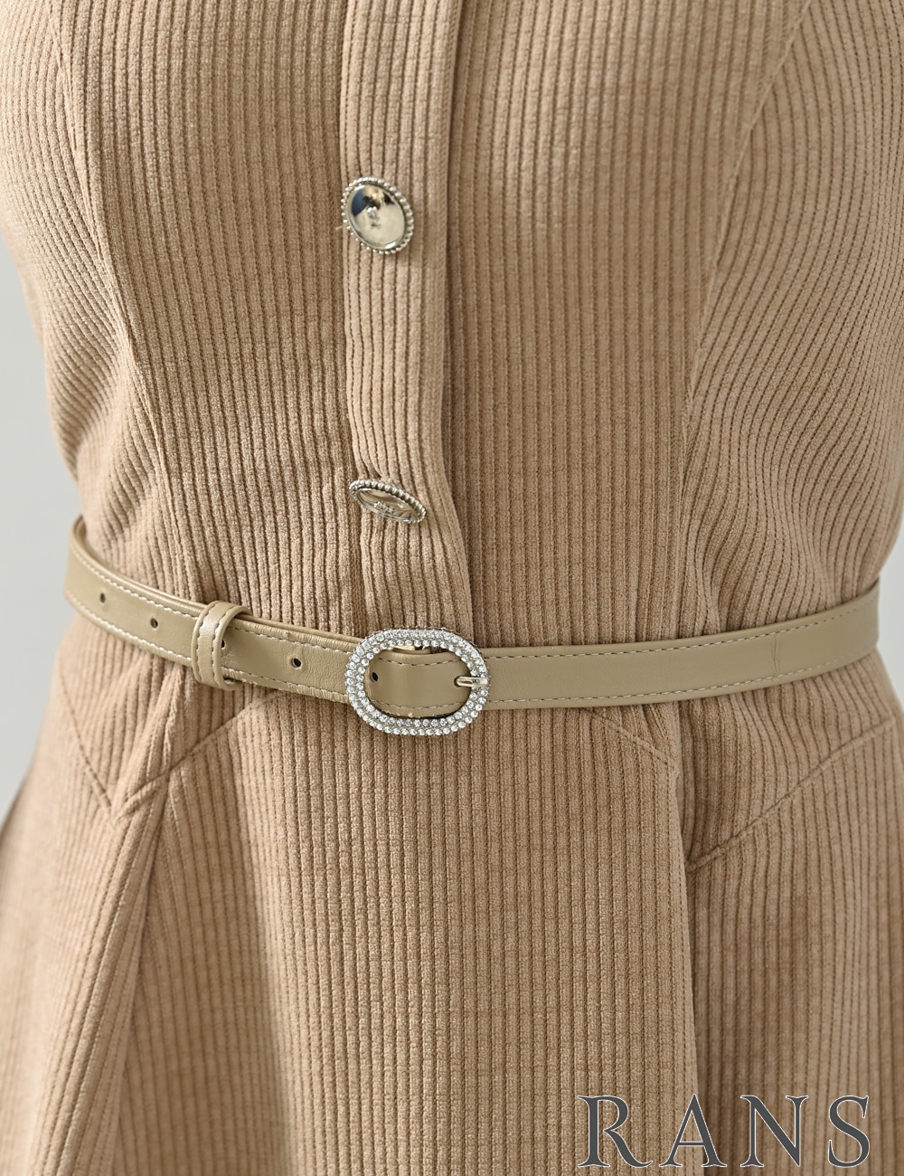 [即納][instock]【RANS】ミニ/ドレス/ワンピース/ベージュ/ブラウン/襟付き/フレア/コーデュロイ