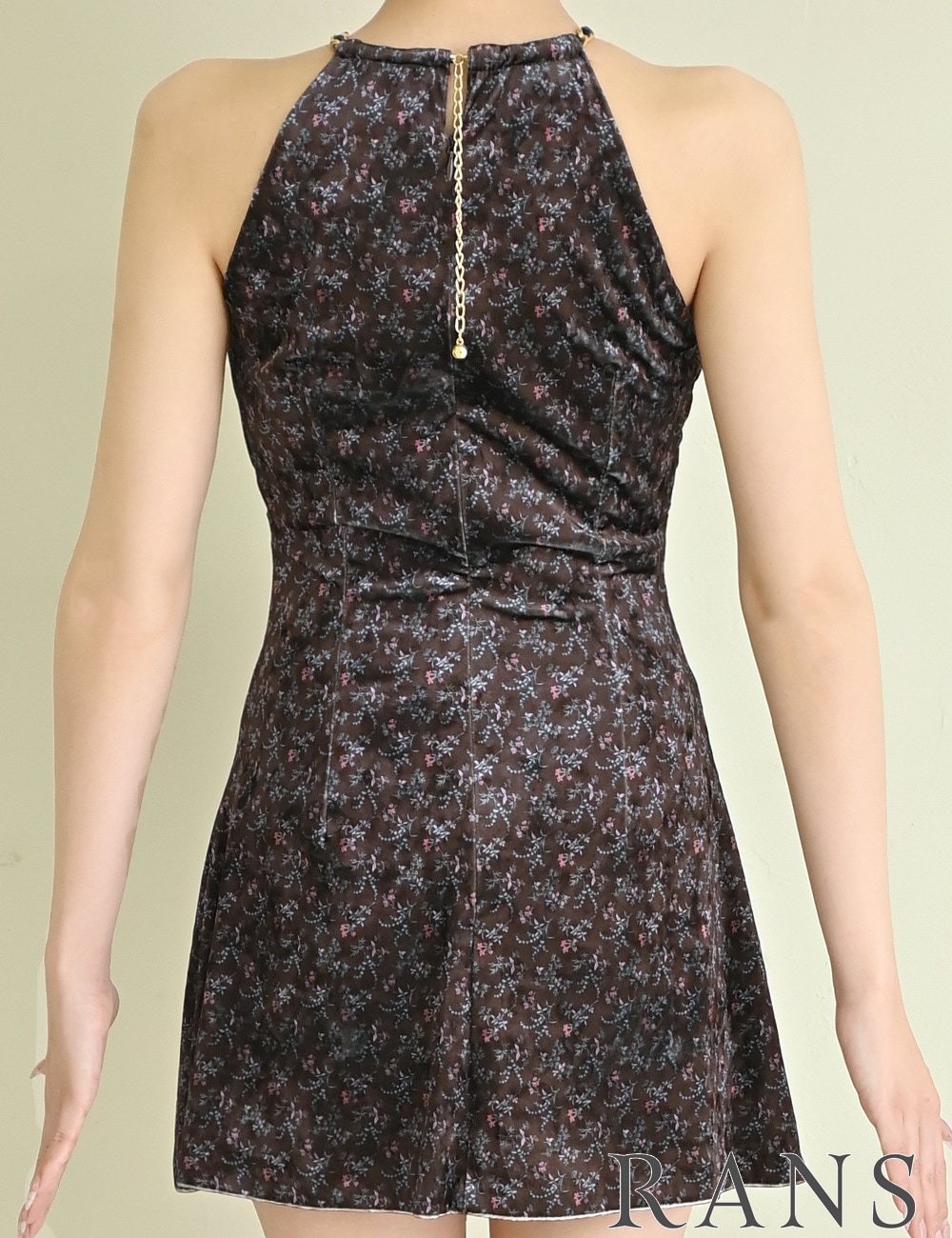 [即納][instock]【RANS】ミニ/ドレス/ワンピース/ブラック/アメスリ/チェーン/フレア/ベロア/柄/花柄