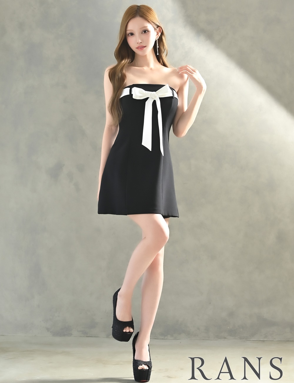 【RANS】ミニ/ドレス/ワンピース/ブラック/ベア/フレア/レース/リボン 即納][instock]【RANS】ミニ/ドレス/ワンピース/ブラック/ベア
