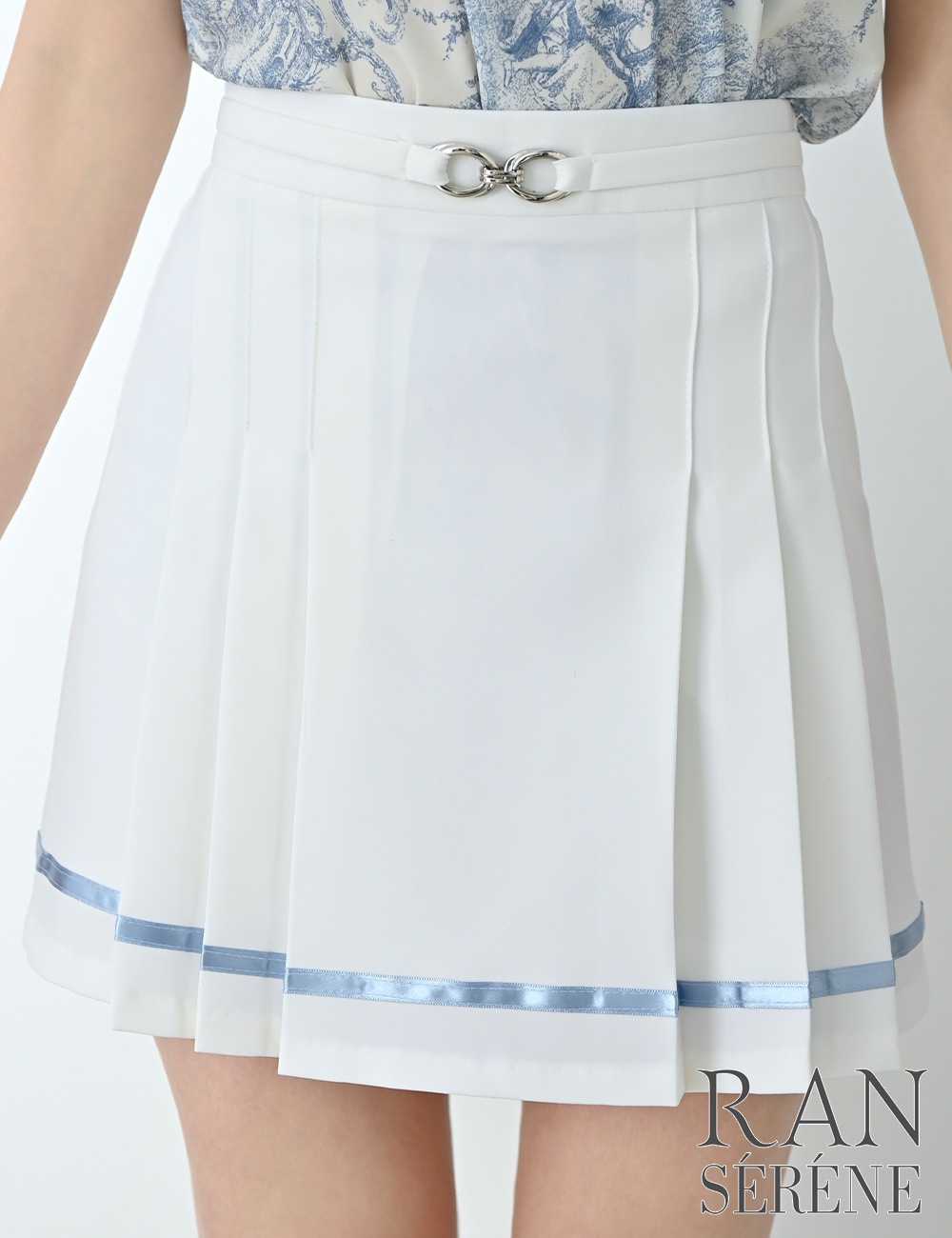 [即納][instock]【RAN SERENE】ミニ/ドレス/セットアップ/ブルー/ホルターネック/フレア/プリーツ/柄/トワルドジュイ