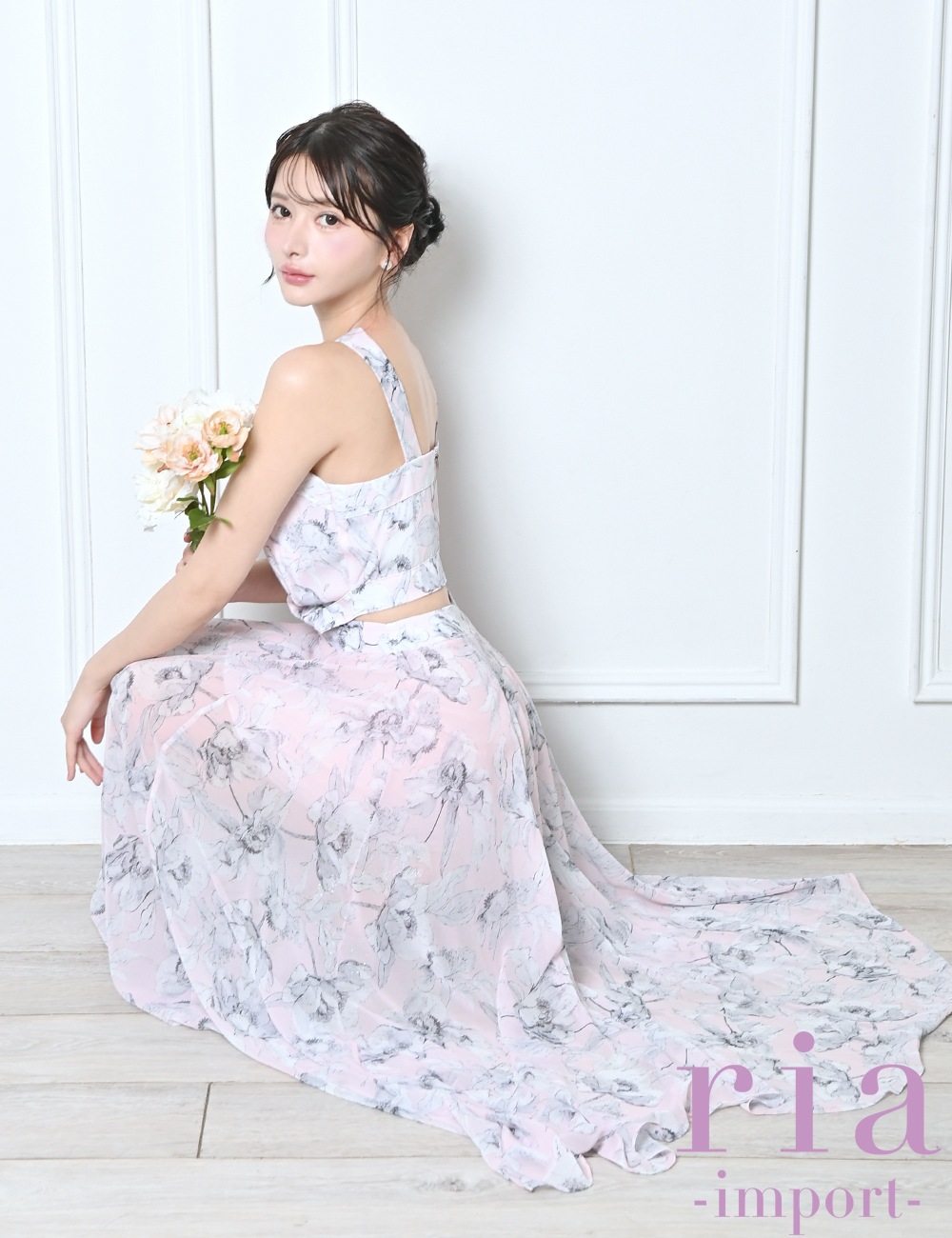 ria】ロング/ドレス/ピンク/ホルターネック/フレア/サイドカットアウト