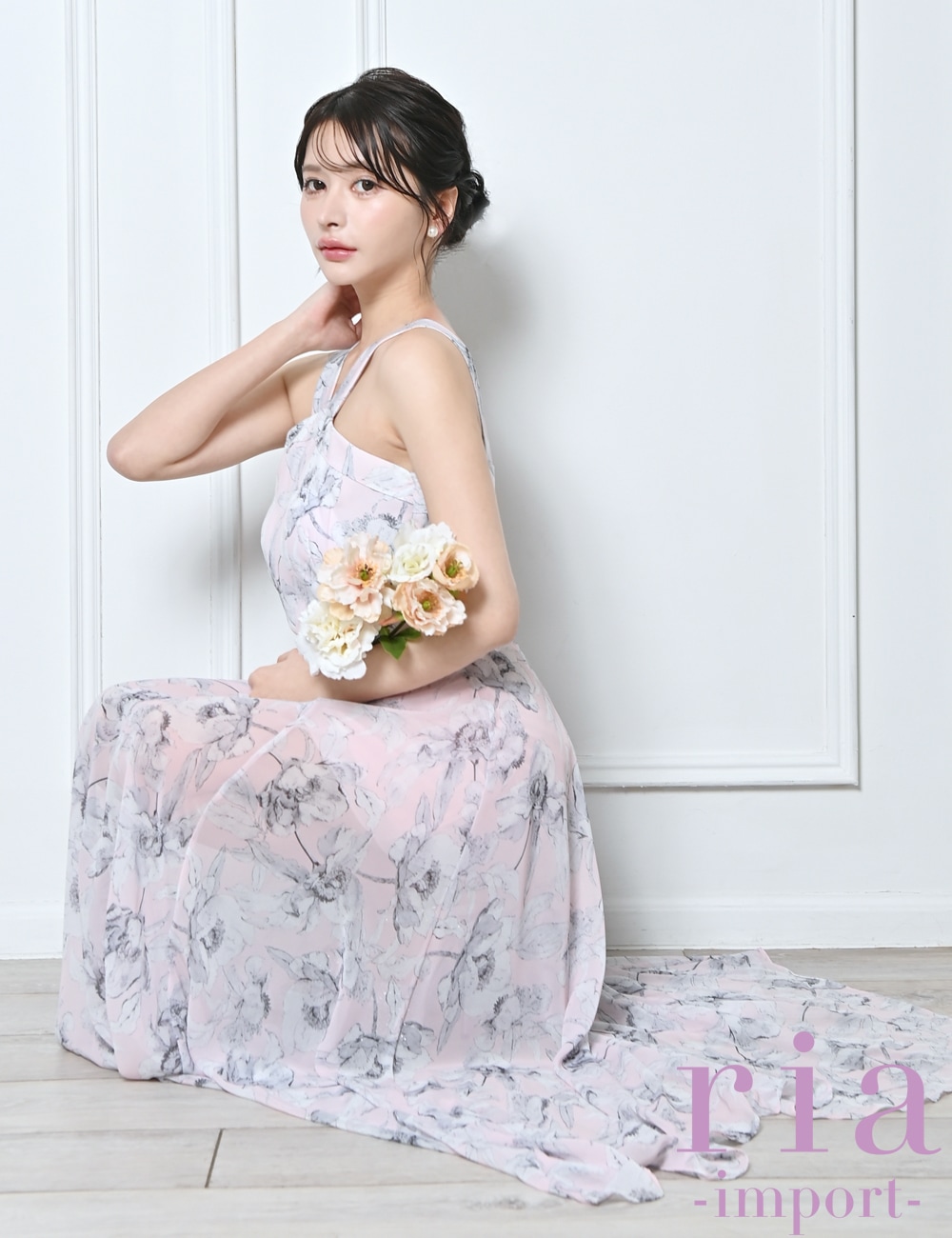 ria】ロング/ドレス/ピンク/ホルターネック/フレア/サイドカットアウト