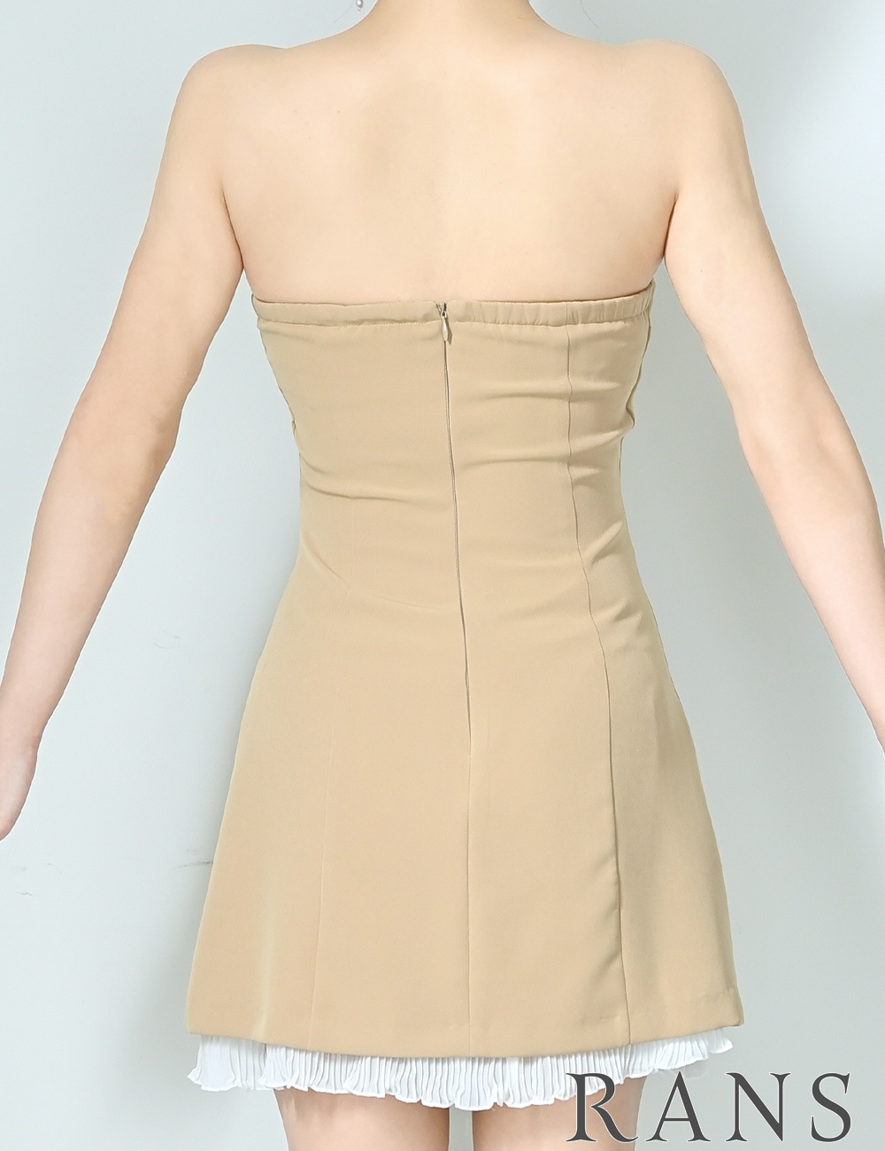 [即納][instock]【RANS】ミニ/ドレス/ワンピース/ベージュ/ベア/フレア/リボン