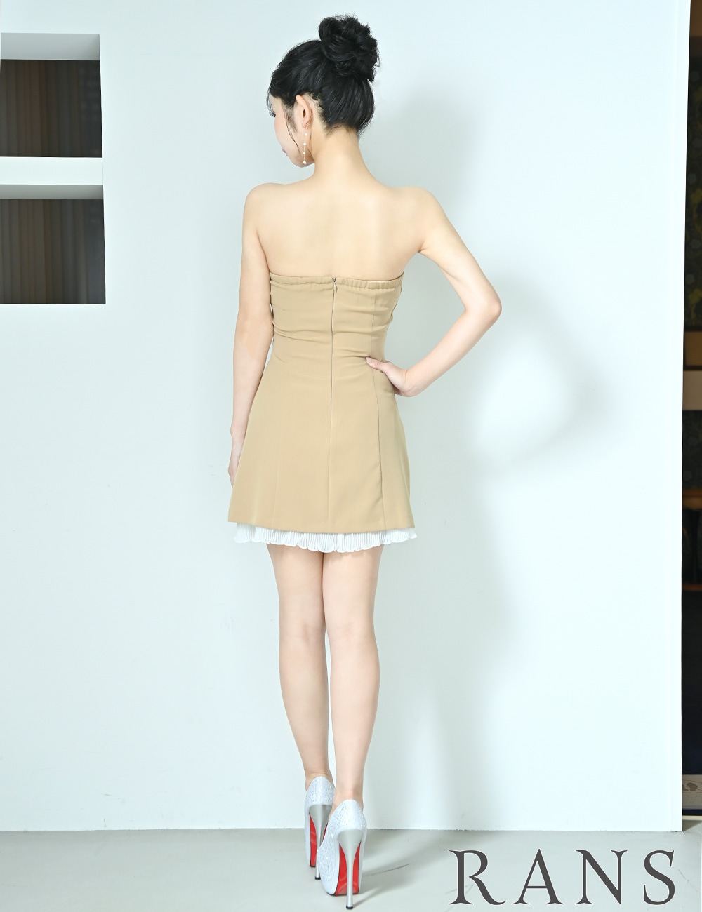 [即納][instock]【RANS】ミニ/ドレス/ワンピース/ベージュ/ベア/フレア/リボン