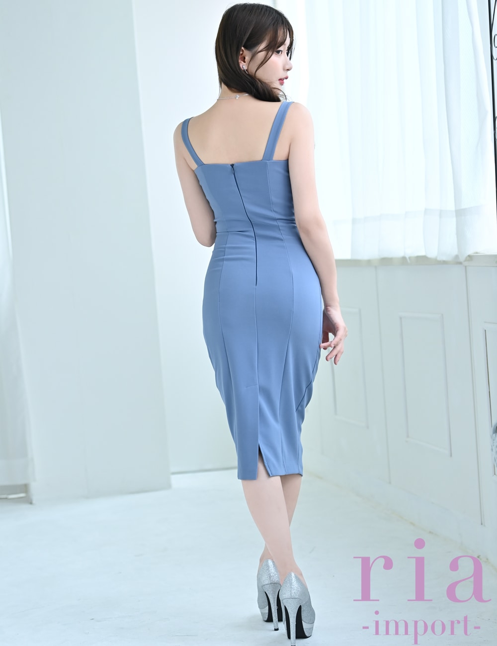 【ria】丈長/ドレス/ワンピース/ブルー/タイト/キャミ