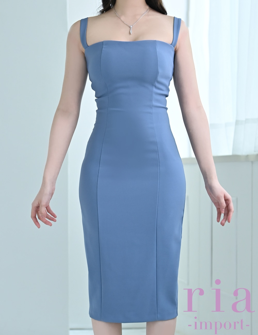 【ria】丈長/ドレス/ワンピース/ブルー/タイト/キャミ