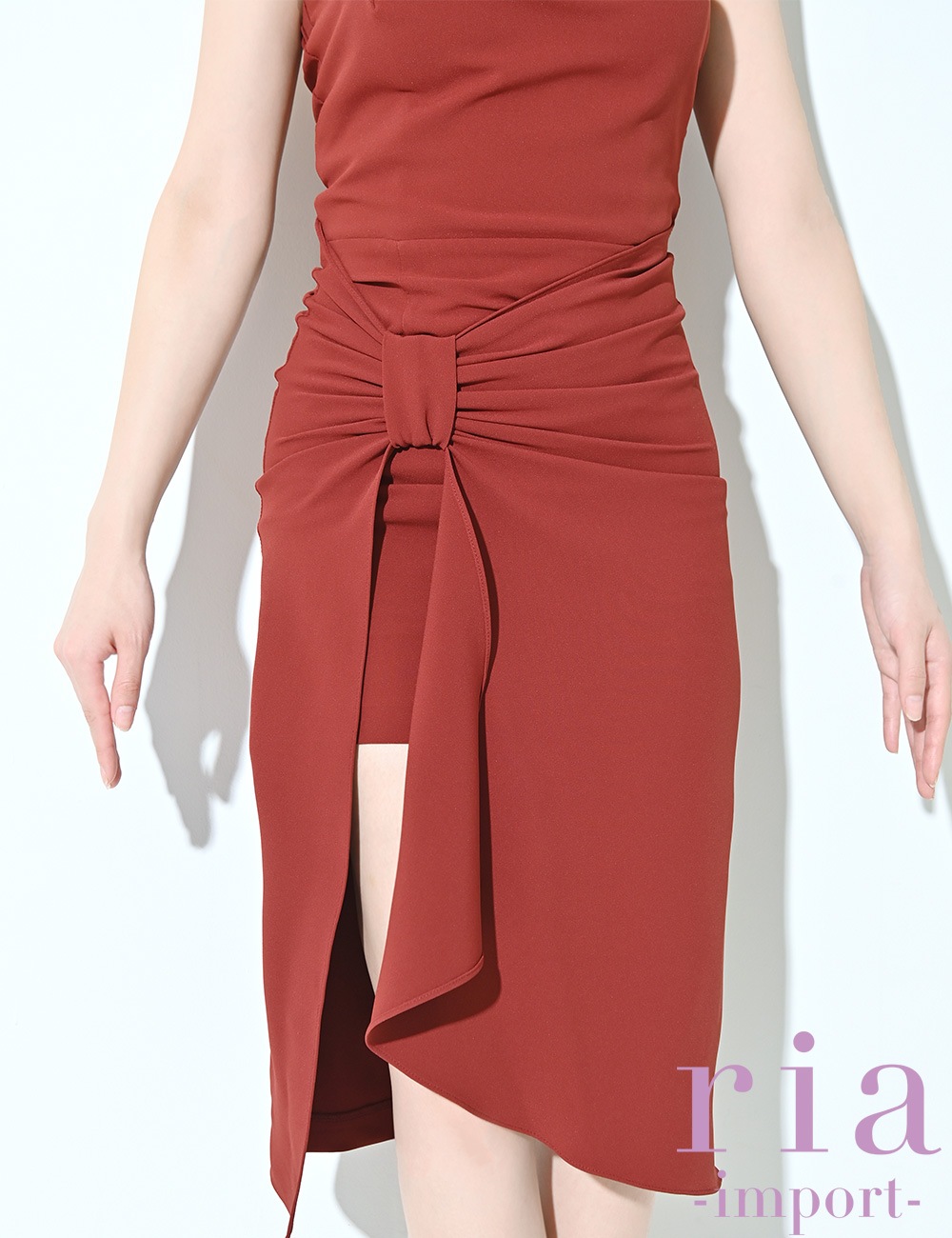 【ria】丈長/ドレス/ワンピース/ブラウン/ホルターネック/ラップ風/ドレープ