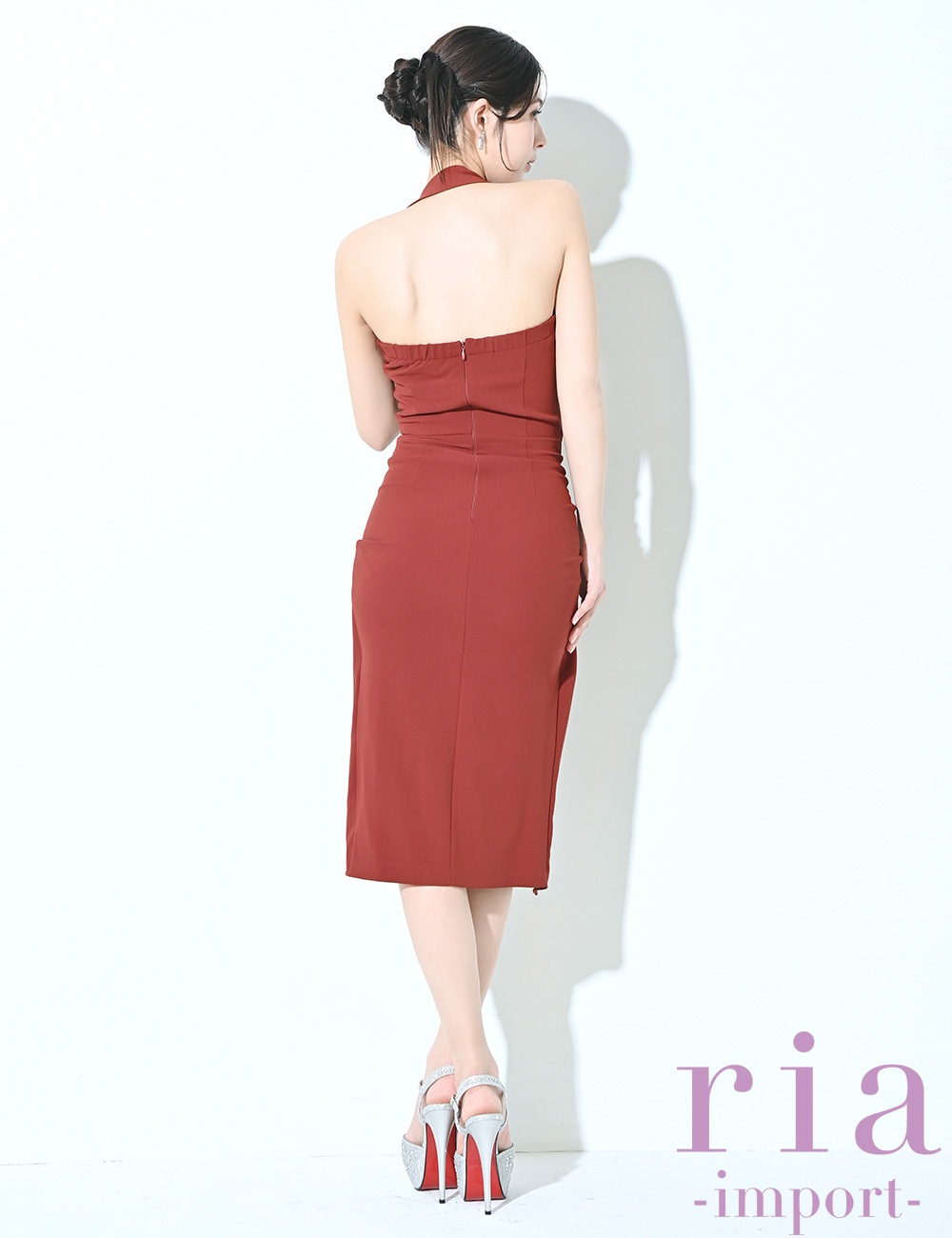 【ria】丈長/ドレス/ワンピース/ブラウン/ホルターネック/ラップ風/ドレープ