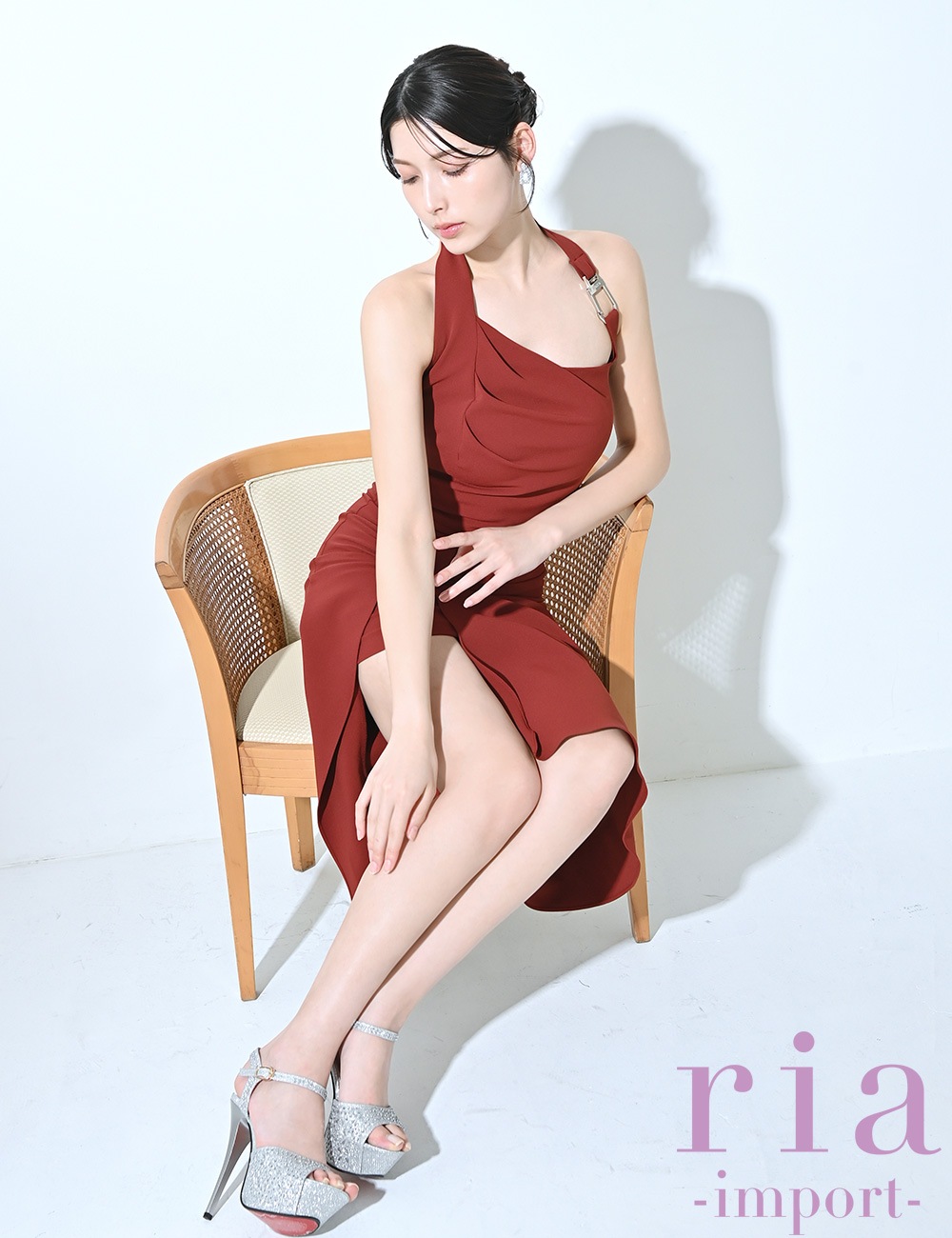 【ria】丈長/ドレス/ワンピース/ブラウン/ホルターネック/ラップ風/ドレープ