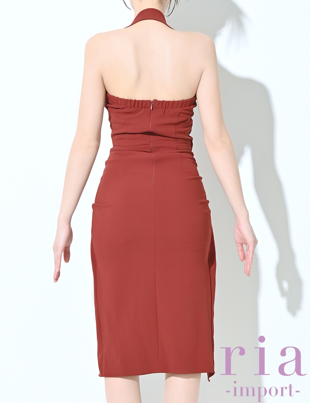 【ria】丈長/ドレス/ワンピース/ブラウン/ホルターネック/ラップ風/ドレープ