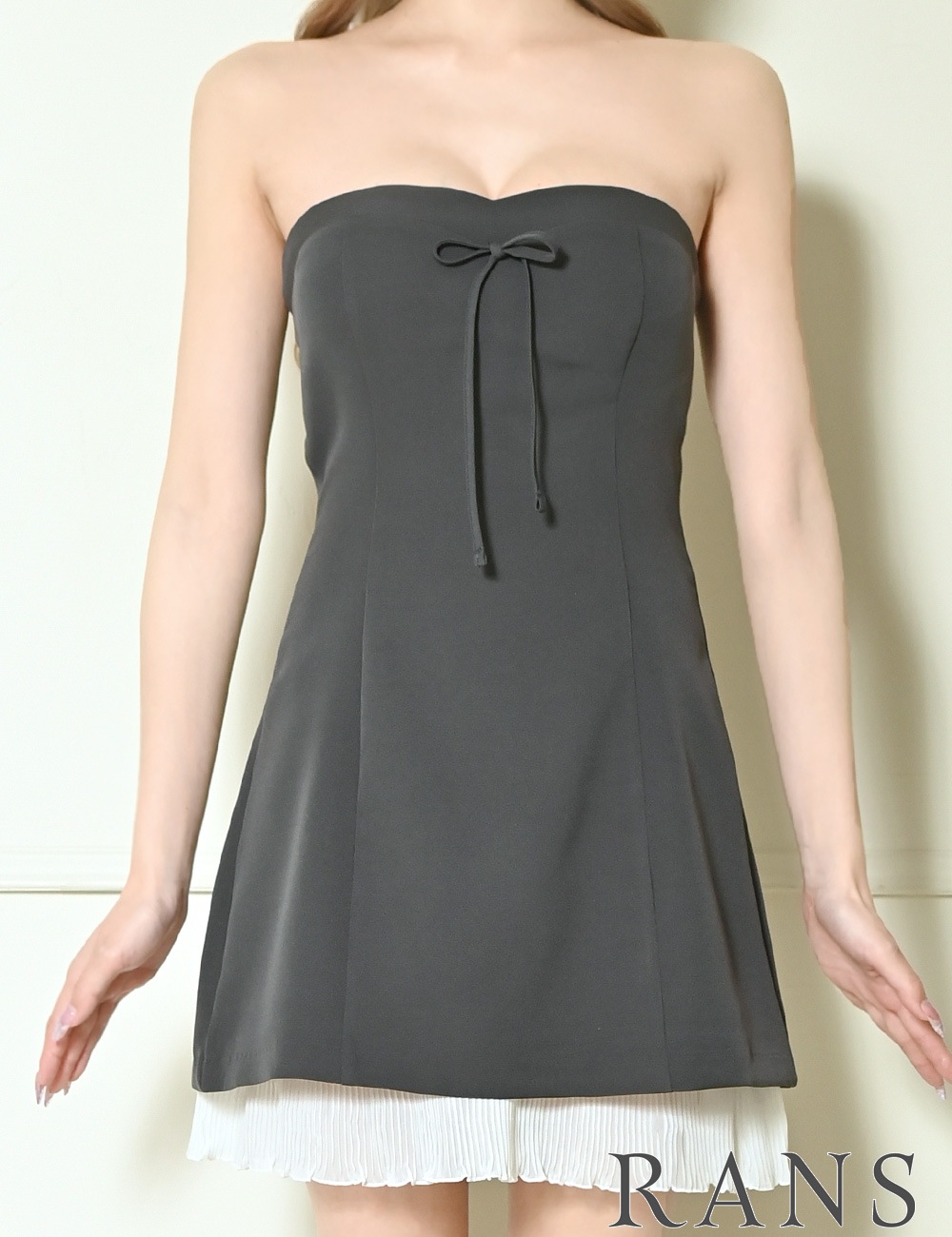 [即納][instock]【RANS】ミニ/ドレス/ワンピース/グレー/ベア/フレア/リボン