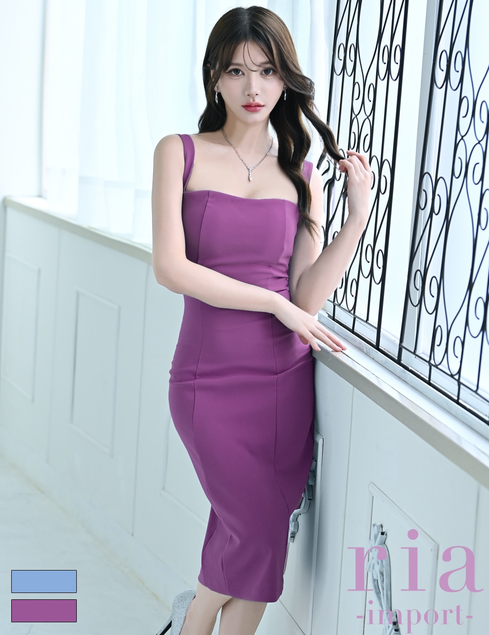 【ria】丈長/ドレス/ワンピース/パープル/タイト/キャミ
