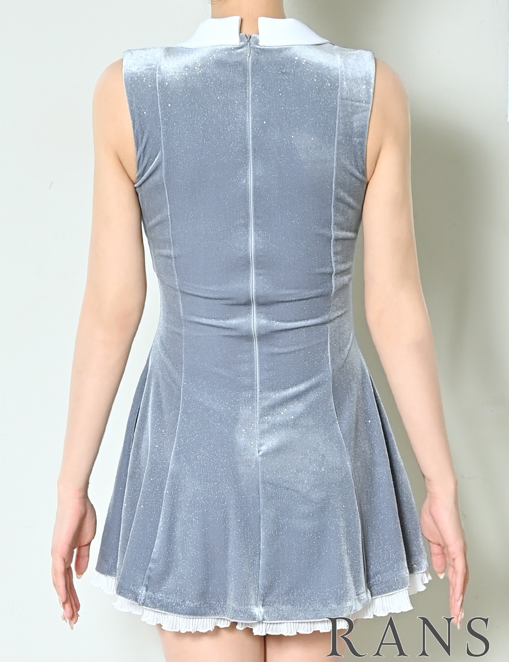 即納][instock]【RANS】ミニ/ドレス/ワンピース/グレー/襟付き/フレア
