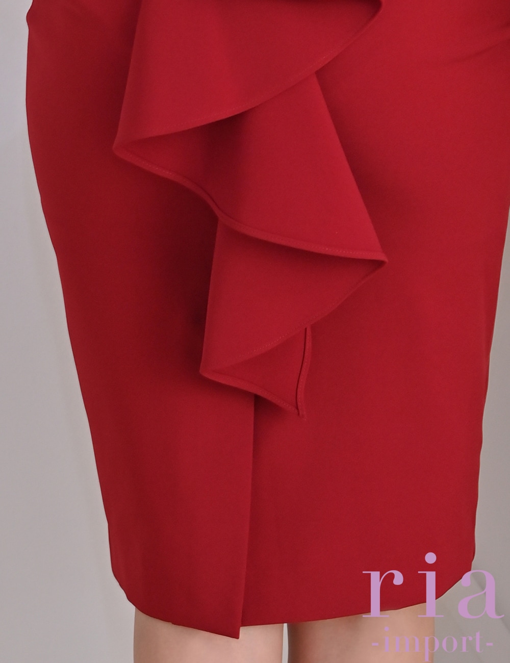 【ria】丈長/ドレス/ワンピース/レッド/ノースリーブ/背中あき/タイト/バックリボン/フリル