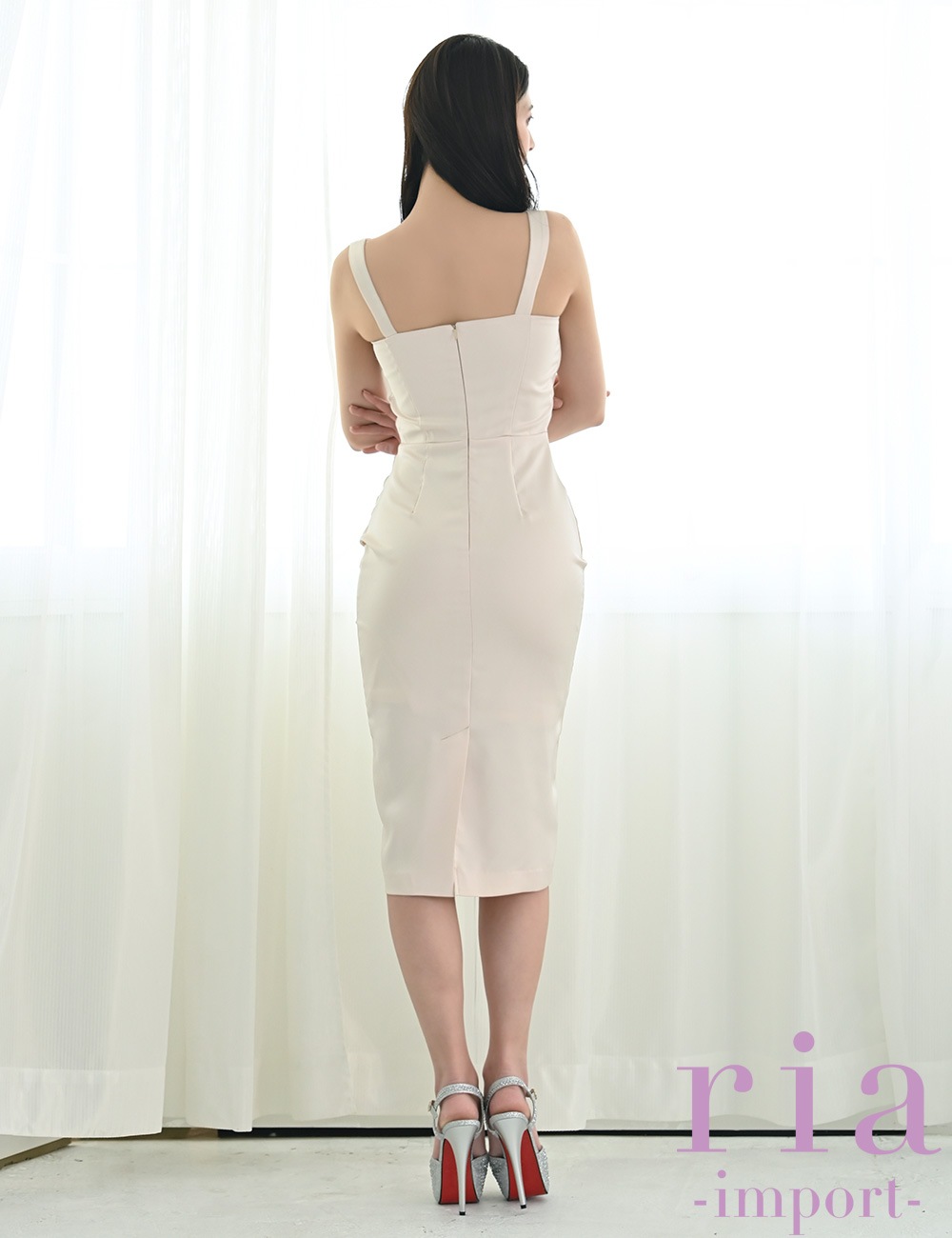 【ria】丈長/ドレス/ワンピース/アイボリー/サテン/タイト/ドレープ