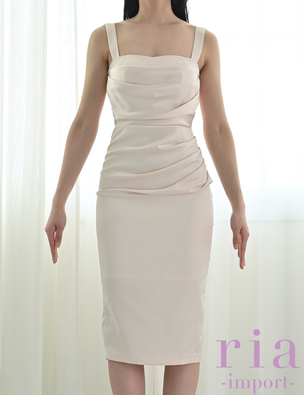 【ria】丈長/ドレス/ワンピース/アイボリー/サテン/タイト/ドレープ