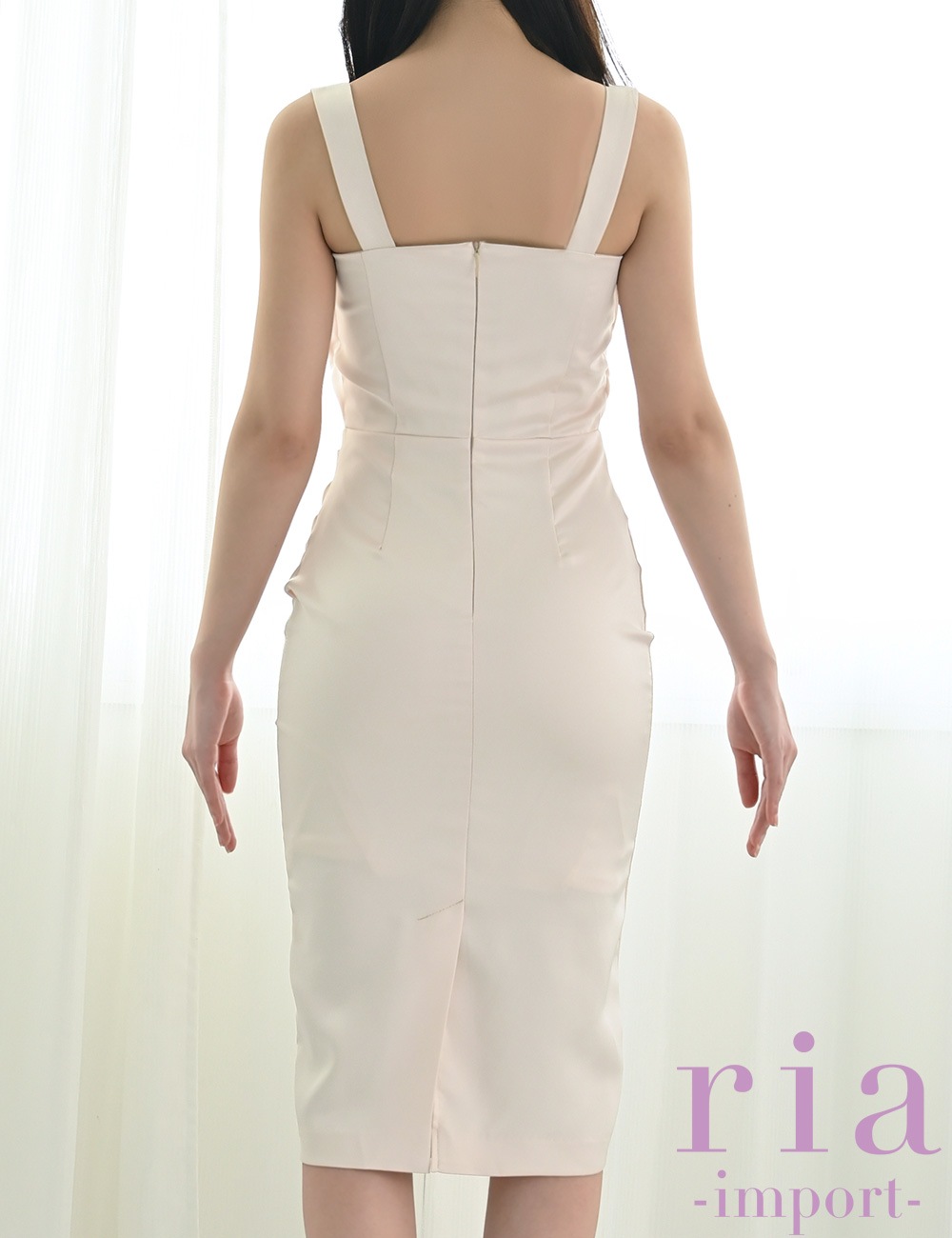 【ria】丈長/ドレス/ワンピース/アイボリー/サテン/タイト/ドレープ