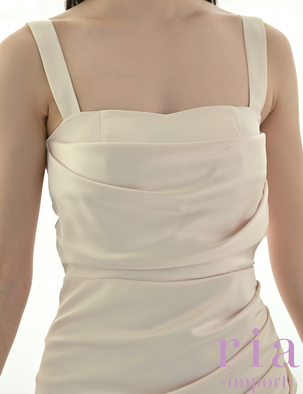 【ria】丈長/ドレス/ワンピース/アイボリー/サテン/タイト/ドレープ