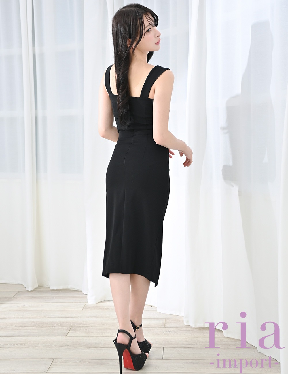 【ria】丈長/ドレス/ワンピース/ブラック/キャミ/タイト/前スリット