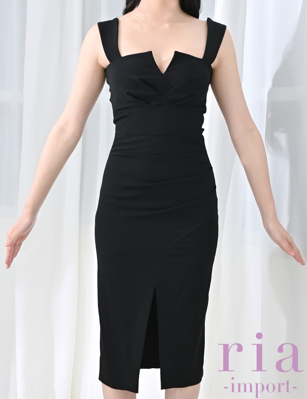 【ria】丈長/ドレス/ワンピース/ブラック/キャミ/タイト/前スリット