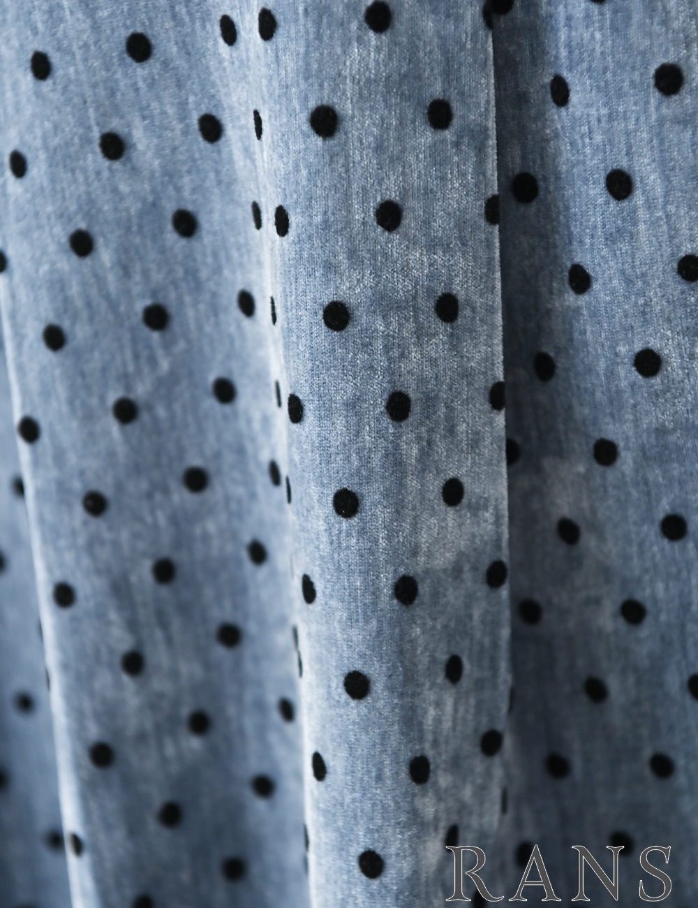 [Sのみ即納][instock]【RANS】ミニ/ドレス/ワンピース/ブルー/ベア/フレア/ベロア/柄/ドット