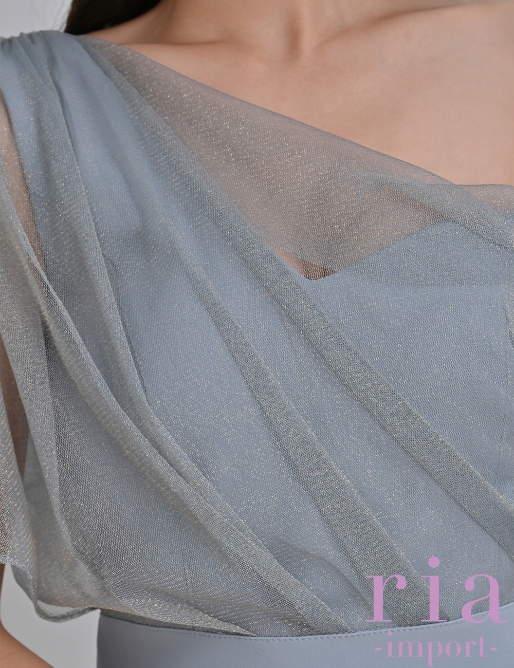 【ria】丈長/ドレス/タイト/ワンショル/ワンピース/ブルーグレー/チュール